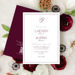 QR Code Classic Burgundy Script Monogram Wedding Invitation<br><div class="desc">A classic, elegant burgundy and white monogram wedding invitation, featuring script calligraphy. Perfect for the modern bride having a formal affair. Save the cost on enclosure stationary with our QR Code included on the back of the invitation for RSVP and Wedding details. Contact designer for matching products. View Suite Here:...</div>