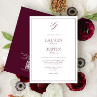 QR Code Classic Burgundy Script Monogram Wedding