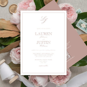 QR Code Classic Dusty Rose Script Monogram Wedding Invitation