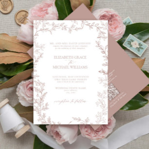 QR Code Classic Formal Elegant Dusty Rose Wedding Invitation