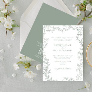 QR Code Classic Formal Elegant Sage Green Wedding Invitation