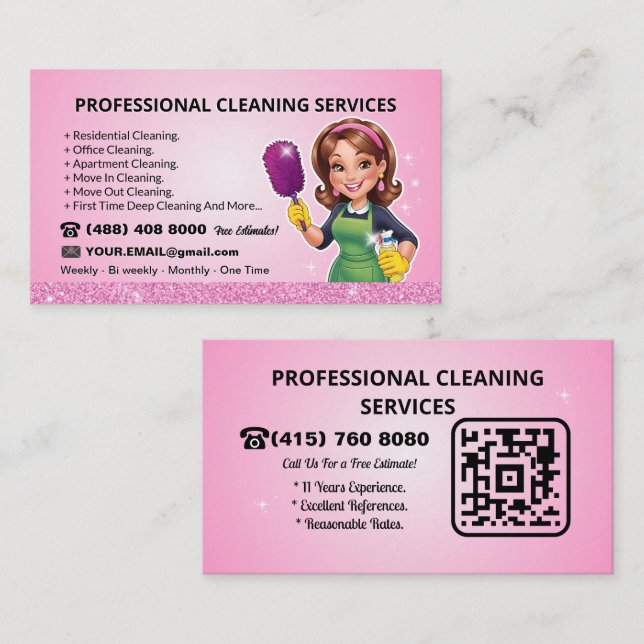 QR Code Cleaning Service Business Card (Front/Back)