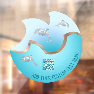 QR Code   Coastal Blue Wave Dolphins Window Cling