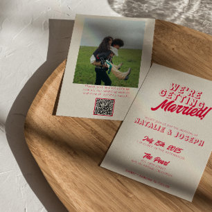 QR Code Colourful Bold Funky Photo Wedding Invitation
