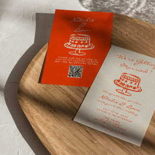 QR Code Colourful Hand Drawn Cake Retro Fun Weddin Invitation