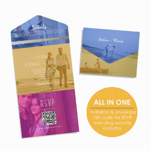 QR Code Colourful Photo Wedding All In One Invitation