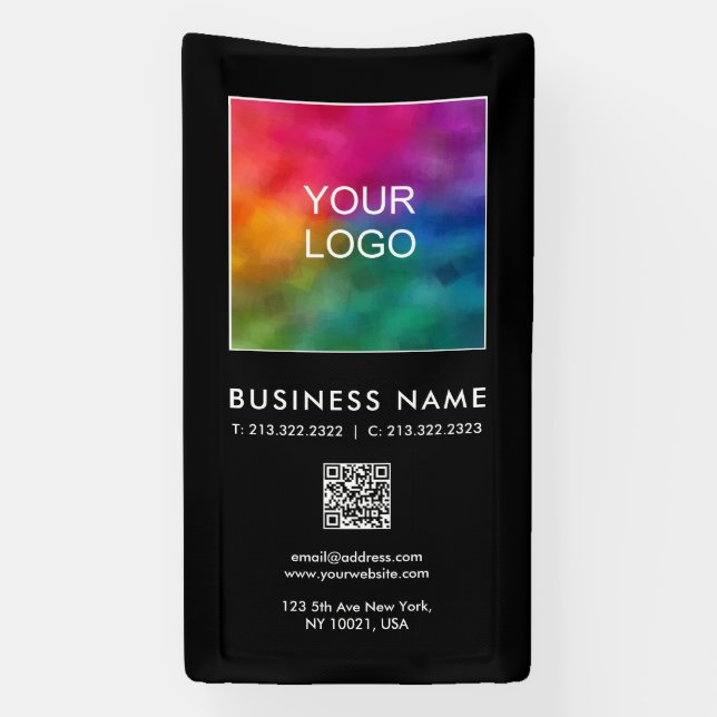 QR Code Company Business Logo Template Simple Banner (Vertical)