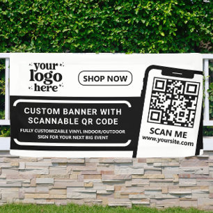 QR Code Company Logo Black Indoor Outdoor Vinyl Banner