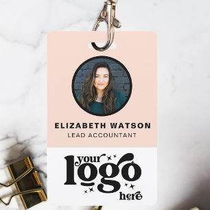 QR Code Company Logo Blush Pink Photo Employee ID  Badge