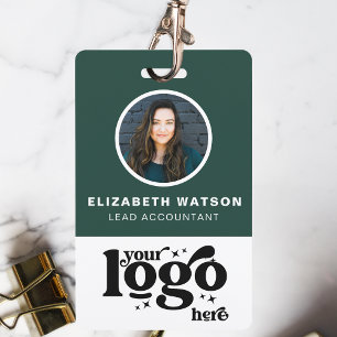 QR Code Company Logo Dark Green Photo Employee ID ID Badge