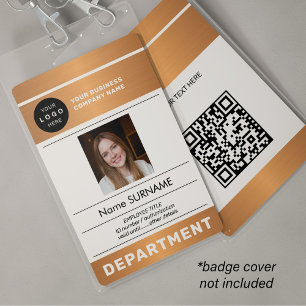 QR code company logo employee photo copper ID Badge