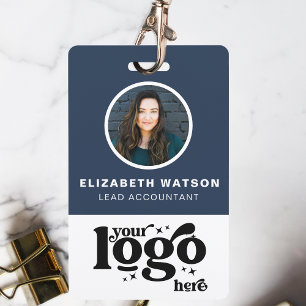 QR Code - Company Logo Navy Blue Photo Employee ID ID Badge