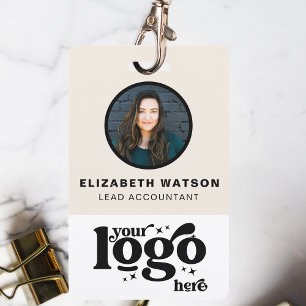 QR Code Company Logo Off White Photo Employee ID  Badge