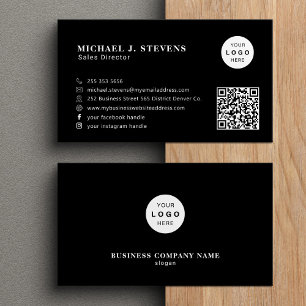 QR code company logo professional black Business Card