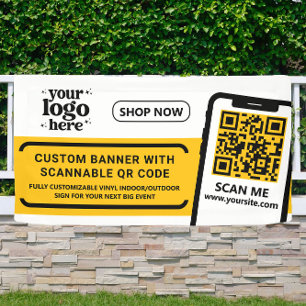 QR Code Company Logo Yellow Indoor Outdoor Vinyl Banner