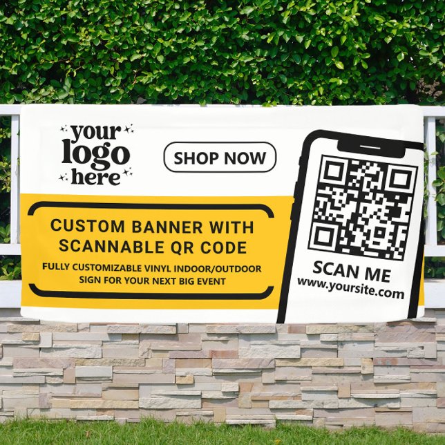 QR Code Company Logo Yellow Indoor Outdoor Vinyl Banner (Creator Uploaded)
