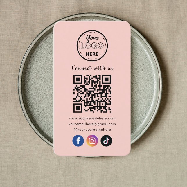 QR Code Connect With Us Trendy Social Media Pink Business Card (Creator Uploaded)