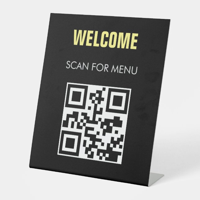 QR Code Contactless Scannable Menu Black White Pedestal Sign (Front)