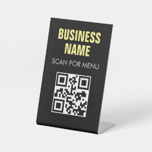 QR Code Contactless Scannable Menu Black White Pedestal Sign