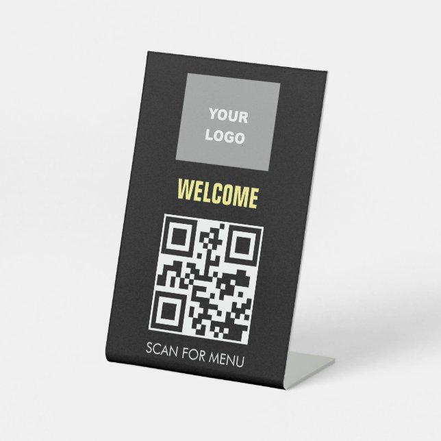 QR Code Contactless Scannable Menu Logo Black Pedestal Sign (Front)