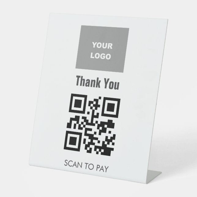 QR Code Contactless Scannable Menu Logo White Pedestal Sign (Front)