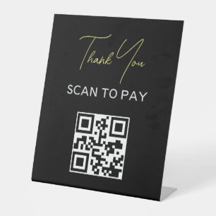 QR Code Contactless Scannable Pay Black White Pedestal Sign