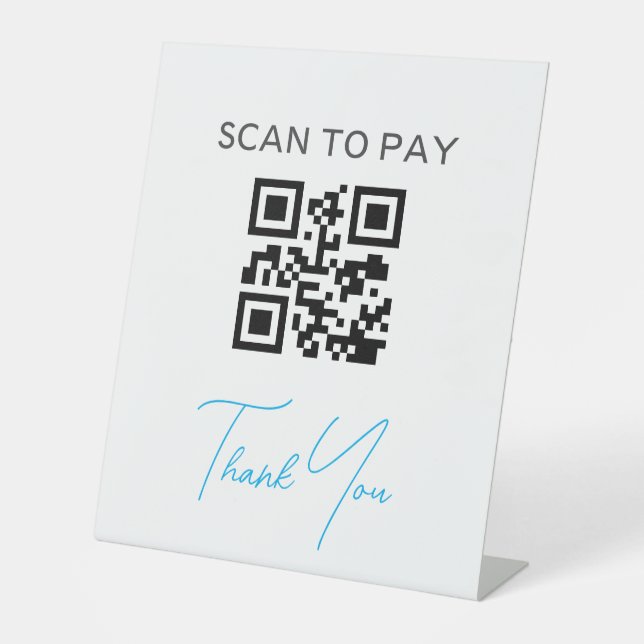 QR Code Contactless Scannable Pay Black White Pedestal Sign (Front)