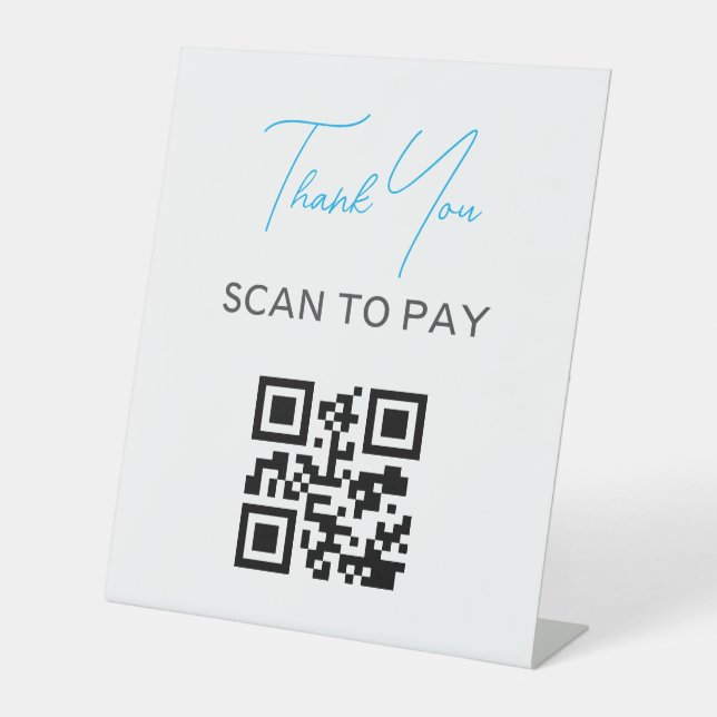 QR Code Contactless Scannable Pay Black White Pedestal Sign (Front)