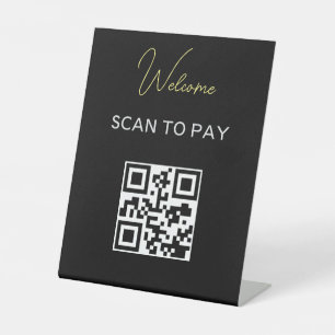 QR Code Contactless Scannable Pay Black White Pedestal Sign