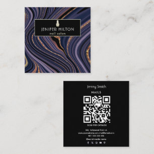 QR code Contemporary purple agate geode nail salon Square Business Card