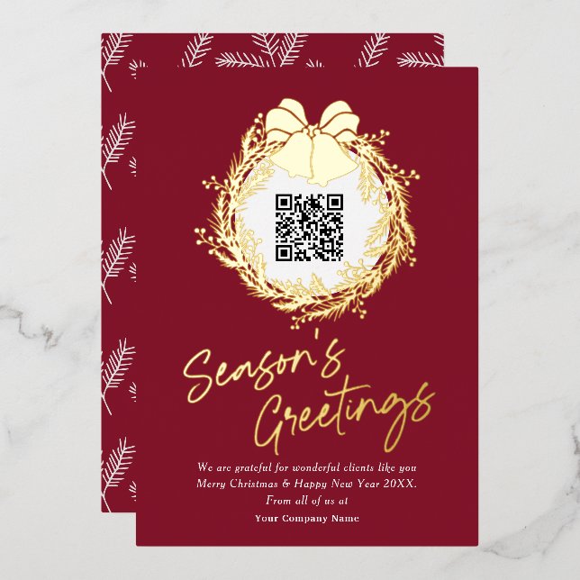 QR code corporate business seasons greeting Foil H Holiday Card (Front/Back)