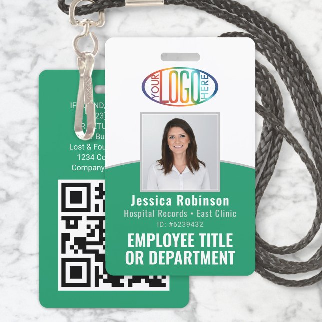 QR Code Corporate Logo Employee Photo ID Green Badge (Creator Uploaded)