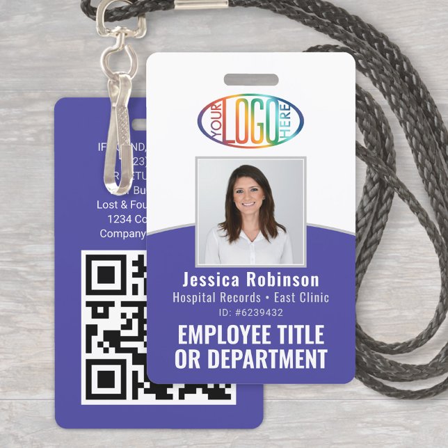 QR Code Corporate Logo Employee Photo ID Purple ID Badge (Creator Uploaded)