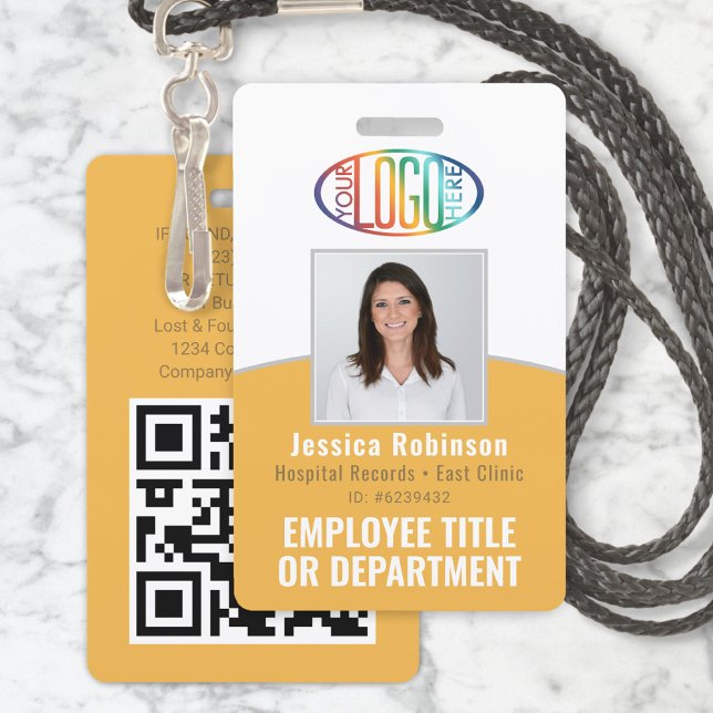 QR Code Corporate Logo Employee Photo ID Yellow Badge (Creator Uploaded)