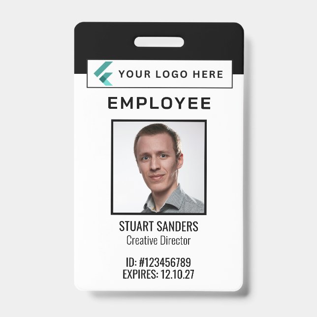 QR Code Corporate Logo Photo Employee ID Badge (Front)