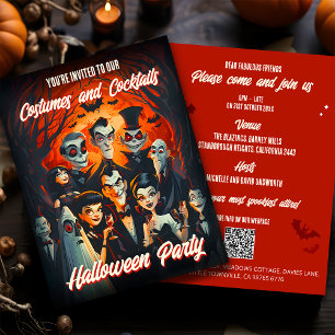 QR Code Costumes Cocktails Budget Halloween Invite Postcard
