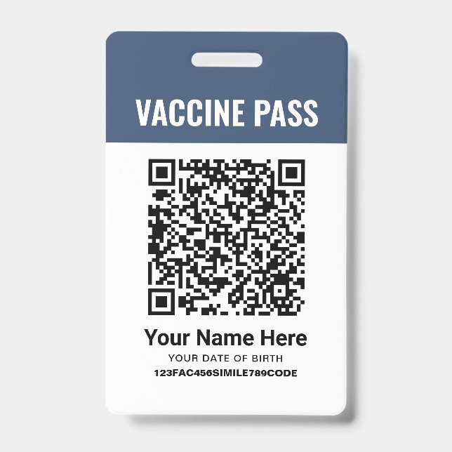 QR Code Covid Vaccine Pass Navy Blue ID Badge (Front)
