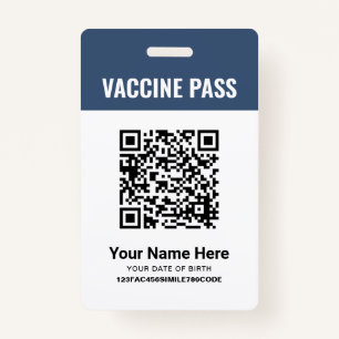 QR Code Covid Vaccine Pass Navy Blue ID ID Badge