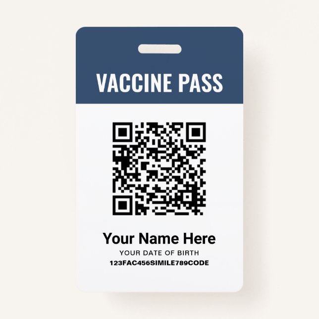 QR Code Covid Vaccine Pass Navy Blue ID ID Badge (Front)