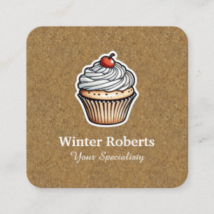 QR code cupcake home bakery chic kraft Square Business Card