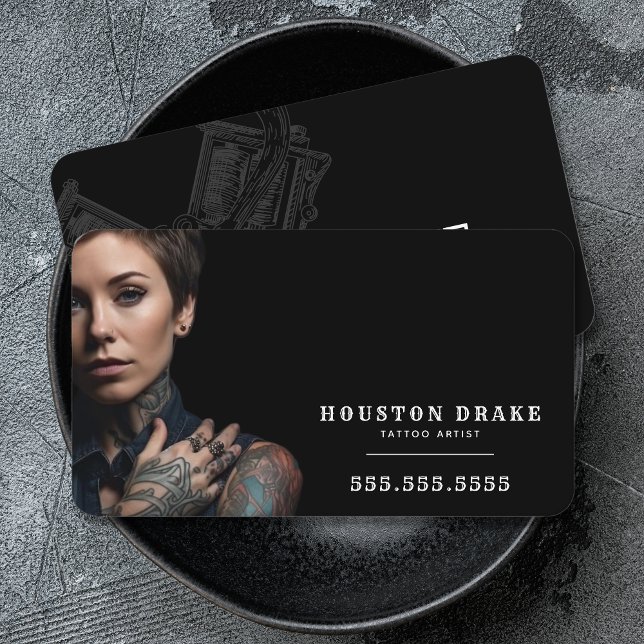 QR Code Custom Artwork Vintage Black Tattoo Artist Business Card (Creator Uploaded)