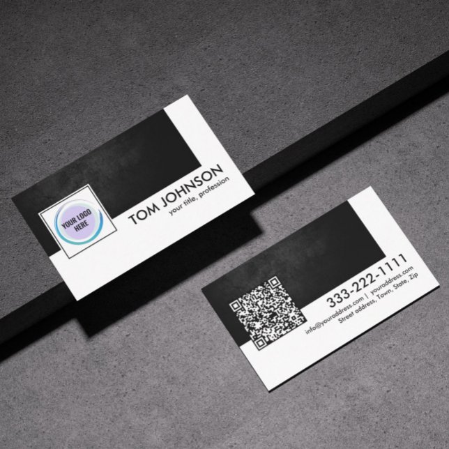 QR Code Custom Design Virtual Contact Bold Black Business Card (Business Perfection)