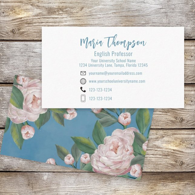 QR Code Custom Pink Elegant Floral Connect with Me Business Card (Creator Uploaded)