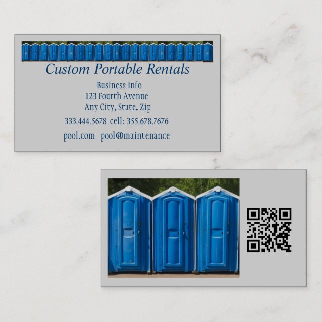 QR Code, Custom Portable Toilet Rentals Business Card (Front/Back)