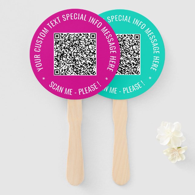 QR Code Custom Text and Colours Hand Fan Example (Front and Back)