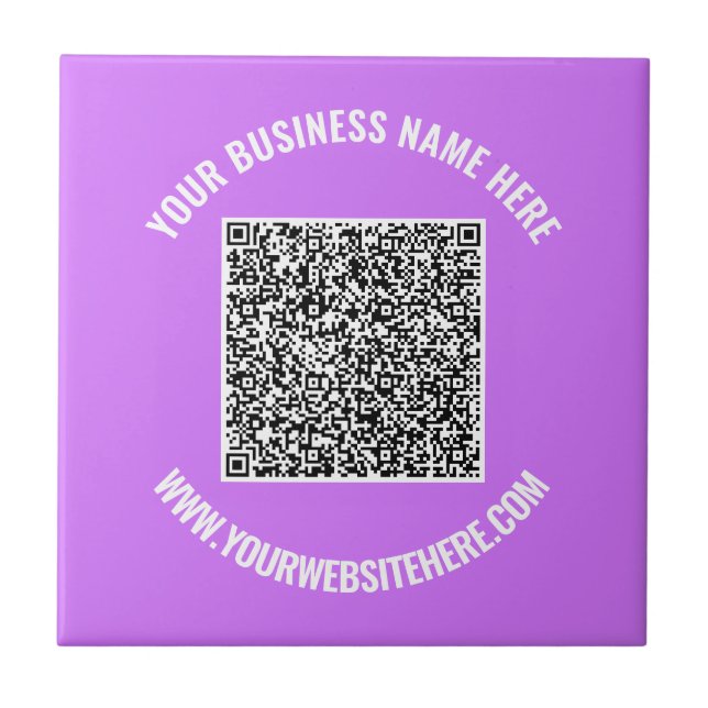 QR Code Custom Text and Colours Purple Ceramic Til Tile (Front)