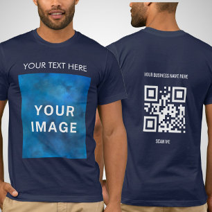 QR Code Custom Text and Image Promotional Navy T-Shirt