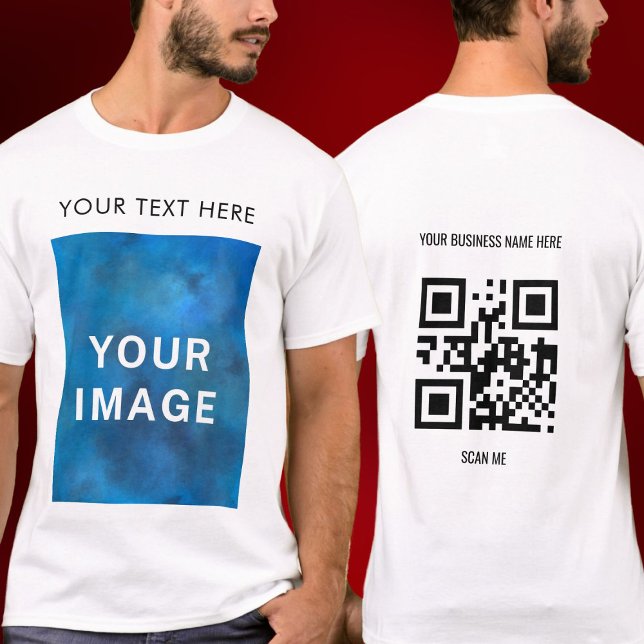 QR Code Custom Text and Image Promotional White T-Shirt (Creator Uploaded)