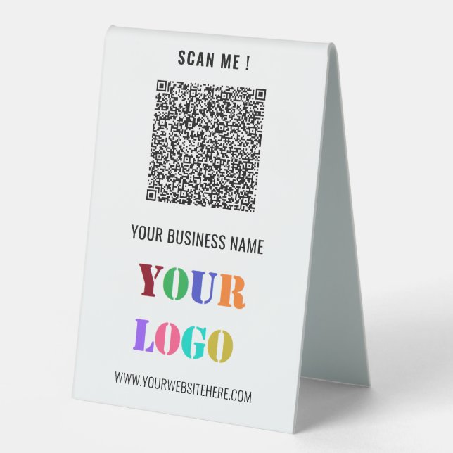 QR Code Custom Text Logo Business Table Tent Sign (Front)