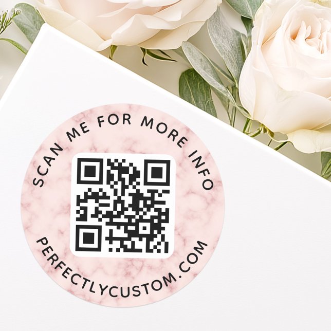 QR code custom text round light blush pink marble Classic Round Sticker (QR code custom text round light blush pink marble Classic Round Sticker)